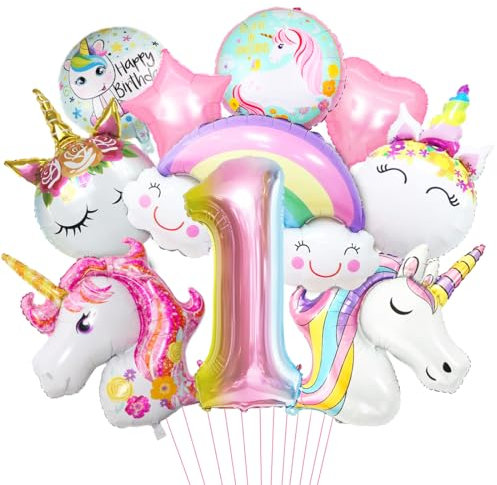 1 An Decoration Anniversaire Licorne, Ballon Aluminium Licorne, Géants Ballons Numéro 1, Étoile Arc-en-Ciel Ballon, Fournitures Fête Licorne pour Fille Anniversaire Fête Décorations