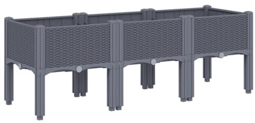 vidaXL Pflanzkasten, Blumenkübel mit Beinen Rattan-Optik, Pflanzkübel für Garten Terrasse, Blumenkasten Hochbeet Gemüsebeet, Blaugrau 120x40x42cm PP