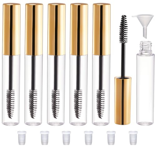 CAIYA 6 Stück Wimperncreme Behälter Flasche, Nachfüllbare klare leere Flasche Tube Container für Rizinusöl, Wimperncreme, mit Gummieinsatz und Trichter, 10ml