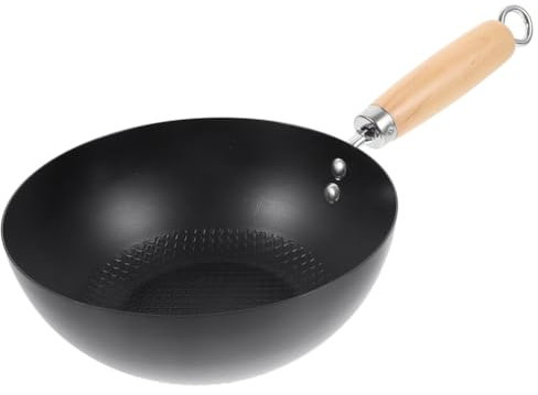 HOLIDYOYO Gusseisen Wok Pan Chinesische Bratpanne Japanische Wok Koch Tir Bratpanne Mit Holzgriff FüR KüChe Restaurant Zu Hause 24cm