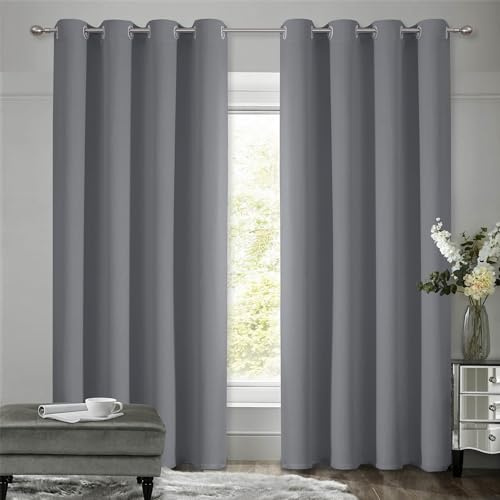VEHEDE Thermovorhang Klteschutz Schallschutz, Gardinen mit sen Vorhnge Wohnzimmer, Schallschutz Raumteiler Vorhang Thermo Vorhang gegen Klte, H 229 x B 140 cm, Grau, 2er Set Verdunklungsvorhnge