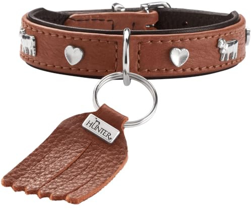 HUNTER München Mini Hundehalsband | Rindsleder, ökologisch hergestellt, nachhaltig, Made in Germany, Farbe: Cognac/Schwarz, Größe: 30