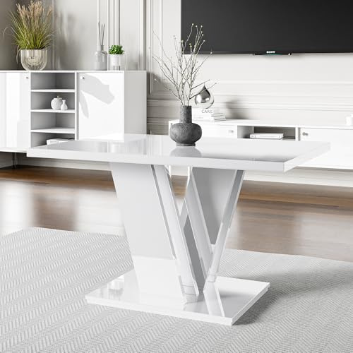 PROROOM FURNITURE MALVI MINI Rechteckiger Couchtisch 100x70 cm Moderner Wohnzimmertisch V-Gestell Weiß Hochglanz