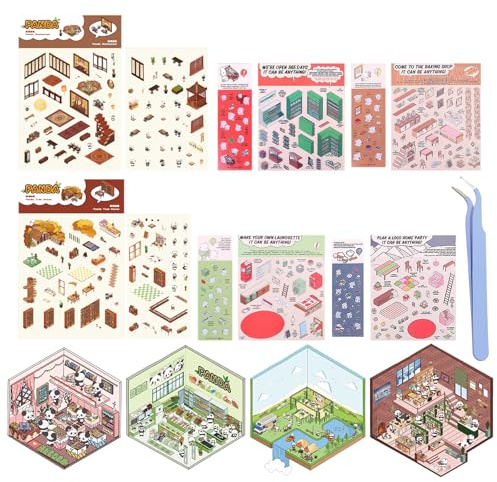 10 Sets 3D Sticker Scene Lustig und Süß Sticker Scene Miniatur Haus Sticker 3D Hausaufkleber Geeignet für Erwachsene und Kinder Um Stress Abzubauen und Sich Die Zeit Zu Vertreiben