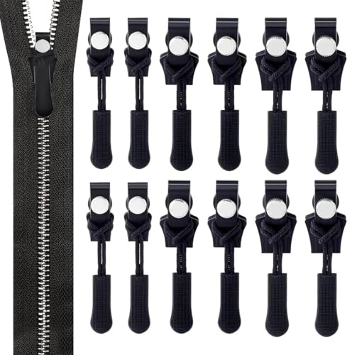FENQURO Zipper, 12 Pieces, Universal Repair Set with Zip, Removable Replacement Zip for Hook-and-Loop Fastening, Zip Set, Jacket Fixing Kit