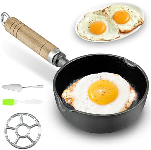 WZYTEU Padella Ghisa, Padelle in Ghisa con Manico per Uova, Pancetta, Fette di prosciutto, Bistecche, con Supporto Per Pentola, Spatola per Dolci e Pennello da Forno