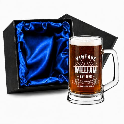 Personalised Pint Glass with Custom Vintage Design,Large Beer Tankard 568ml