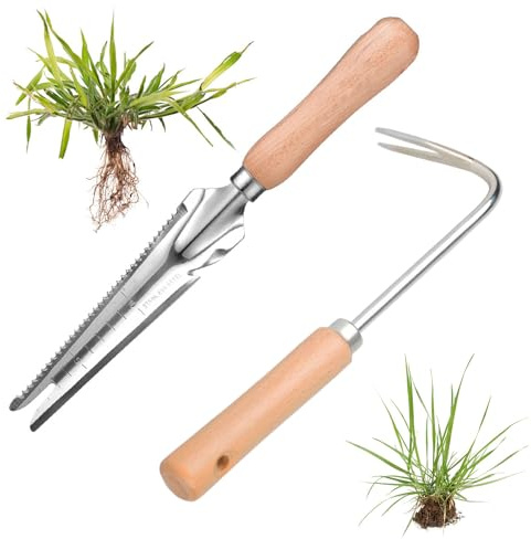 DragonX2 2 Pièces Arrache-Racines avec Poignée, Desherbeur Manuel Arracheuse Manuelle pour Creuser Sarcler, Desherbeur Manuel Long Manche pour Creuser Désherber Transplanter Déraciner
