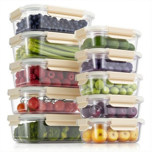 Lot de 20 boîtes de conservation en verre avec couvercle (10 récipients, 10 couvercles), passent au lave-vaisselle, au micro-ondes et au congélateur, anti-fuite, modernes, boîtes de conservation