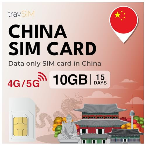 travSIM Cina SIM Card | 10GB di dati mobili | Funziona su dispositivi iOS e Android | Il piano su Questa scheda SIM per la Cina è valido per 15 giorni.