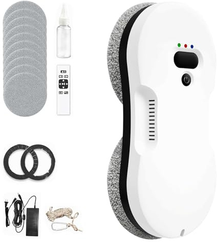 JDKJAG Smart Robot Window Cleaner, Automatic Window Cleaning Robot with Dual Water Spray, 2800pa Suction & 3 Cleaner Modes, with Remote Control, 50ml Water Tank, for Indoor Outdoor Windows, 10 Cloths