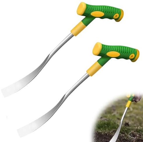 Unkrautstecher mit Stiel, 2er Gartenwerkzeug Unkraut Entferner Gerät, Unkrautstecher Edelstahl, Fugenkratzer Unkraut Hacke und Löwenzahnstecher Werkzeug, Fugenbürste Unkraut für Rasenkantenstecher (2)