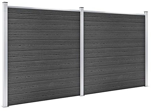 Emmtore Zaunelement Set WPC Sichtschutzzaun Windschutzzaun Lamellenzaun Windschutz Sichtschutz Zaun Element Terrasse Garten 353x186 cm Schwarz