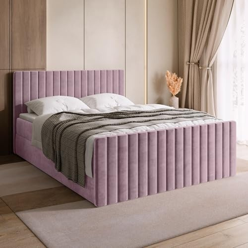 BROMARKT Boxspringbett 160x200 mit Bettkasten Topper Härte H3 Rosa | Doppelbett mit Bonellmatratze gepolsterte Kopfstütze Fußteil Polsterbett Bett Bed Jugendbett Einzelbett hinterteil DREAM DUO