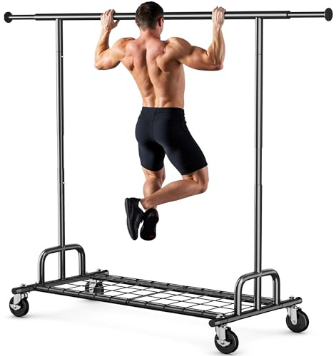 HOKEEPER Portant à vêtements robuste d'une capacité de 238 kg, extensible avec roues et étagères verrouillables, gain de place pour chambre à coucher, appartement, buanderie, noir
