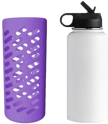 CHEOTIME Manchon de Bouteille d'eau en Silicone, Protecteur de Manchon de Botte en Silicone pour 32oz, Housse de Protection de Bouteilles d'eau pour Le Camping en Plein air (Purple 18oz)