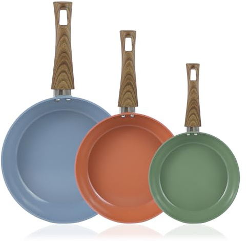 Quttin - Juego 3 Sartenes Tuttifrutti 20,24,28 cm Aluminio Forjado Antiadherente Mango Soft Touch, Compatibles con Inducción Gas Vitrocerámica Eléctrico y Halógeno, Libre de PFOA