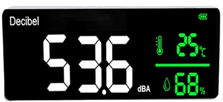 Garsent Misuratore di Decibel, Fonometro da Parete e da Tavolo con Schermo LED da 11 Pollici, da 30 a 130 DB, Misuratore di umidità, Temperatura e Rumore con Visualizzazione Dell'ora