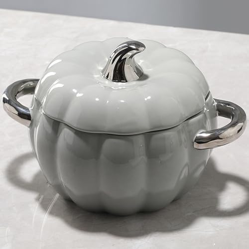 Pentola in ceramica e argilla, ciotola in porcellana con manico, per brodo di cottura, stufato di noodle, zucca, con coperchio, zuppiera da 2 litri, carina con decorazione antiaderente o per dess