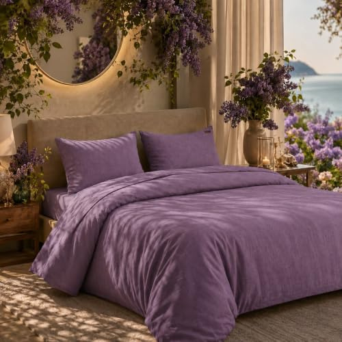 Juego de Cama 4 Piezas BOSALONI Home con Funda Nórdica 220x230 cm, Sábana Bajera Ajustable 160x200+35 cm y 2 Fundas de Almohada 50x80 cm, Microfibra Suave y Transpirable, Lavanda