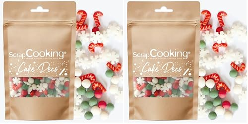 ScrapCooking - Décors Sucrés Noël 42 g - Flocons, Perles Rouges, Vertes & Blanches, Sucres d’Orge - Sprinkles Pâtisserie Comestibles - Décorations en Sucre pour Gâteaux, Bûches, Cupcakes - 7532