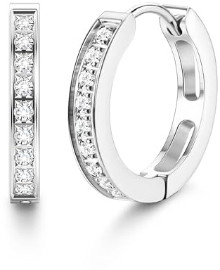 Men's Huggie Hoop Earrings Hypoallergenic 316L Surgical Stainless Steel 14K Gold Plated Black Silver Snap Close Sleeper Cartilage Tragus Helix Hoop Piercing Waterproof Silver 13mm