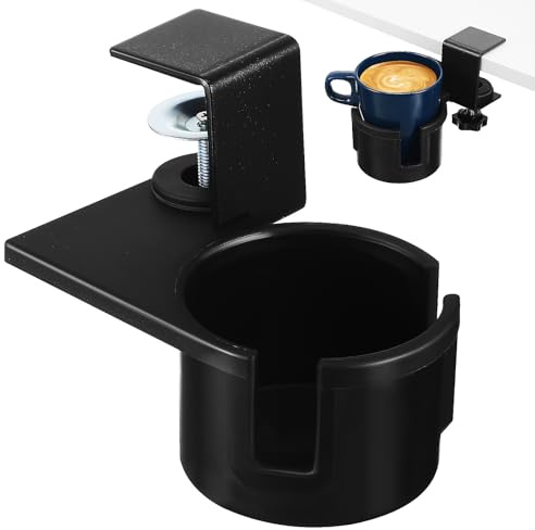 Kichvoe Portabicchieri da Tavolo Regolabile e Girevole a 180° in Metallo e Plastica Nero, Supporto Robusto per Bicchieri da Scrivania per Ufficio e Casa
