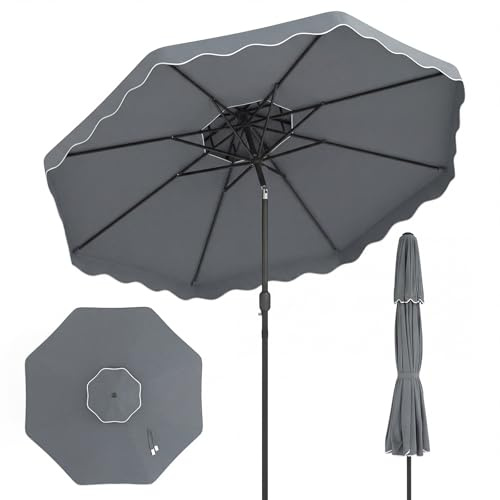 COSTWAY Ombrellone da Giardino 300 cm, Inclinabile 30° con 8 Costole Robuste, Palo in Metallo, Anti-UV, Parte Superiore Ventilata e Manovella per Spiaggia, Balcone e Terrazzo (Grigio)