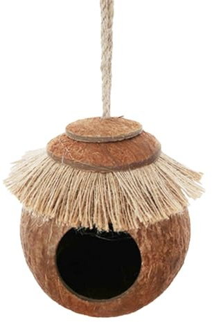 Parakichbo - 12 cm av kokosnöt/rep/trä/metall | Hus för små djur, söt fågelbur | Perfekt för Conures Cockatiel papegojor, dekor