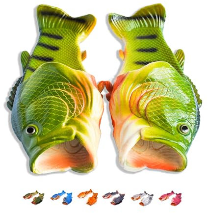 Coddies Fish Flops, Pantofole a forma di pesce, pantofole da piscina e da spiaggia, idea regalo unica per uomini, donne e bambini, Verde (Verde), 42/43 EU