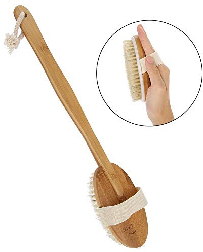 Bath Brush with Long Handled for Shower Exfoliating Cellulite Detachable Bamboo Handle Soft Bristle Hair Back Scrubber for Men Women