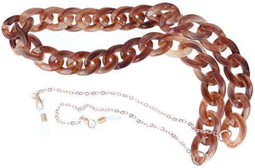 Große Brillenkette aus marmoriertem Acryl mit Metallkette | Befestigung durch Gummischlaufe und Stopper in Pekannuss-Roségold