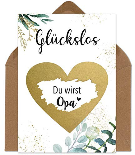 OWLBOOK Rubbelkarte Du wirst Opa Karte mit Rubbelherz Gold Geschenke Geschenkideen für Opa zum Schwangerschaft verkünden