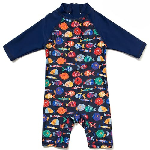 BONVERANO Traje baño bebé protección Solar UPF 50+ Cierre Cremallera (Pescado, 18-24 Meses)