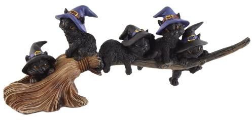Vogler 837-2804 Dekofigur Hexenkatzen tollen auf Zauberbesen 28 cm Figur Cat