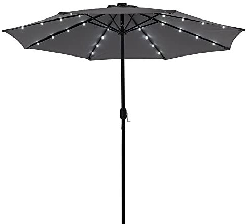 Melko Sonnenschirm Ø3m Marktschirm Grau Balkonschirm mit LED Beleuchtung Strandschirm Gartenschirm Kurbelschirm Ampelschirm