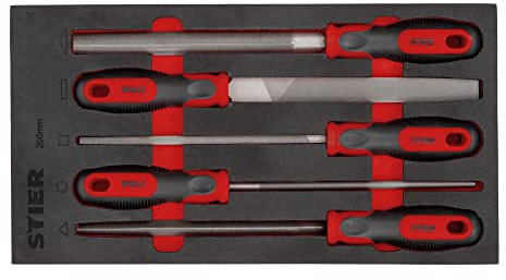 STIER Werkstattfeilen-Satz, 200 mm H2 5-teilig in Weichschaumeinlage (EVA)