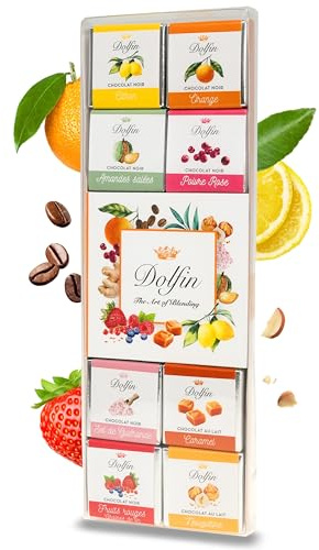 Dolfin Ausgewählte Schokoladen, Panache - 24 Quadrate - 12 köstliche Geschmacksrichtungen - Gourmet,Schokolade, Süßigkeiten - Geschenke für Geburtstag, Jahrestag, Valentinstag, Weihnachten