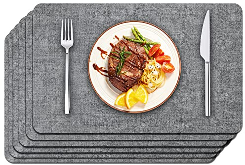 Maxpearl Faux Leather Placemats Set of 6 - Waterproof - Wipe Clean - Heat Resistant - Anti Slip Dining Table Place Mats, Suitable for Indoor & Outdoor Use, 17’’×12’’, Grey
