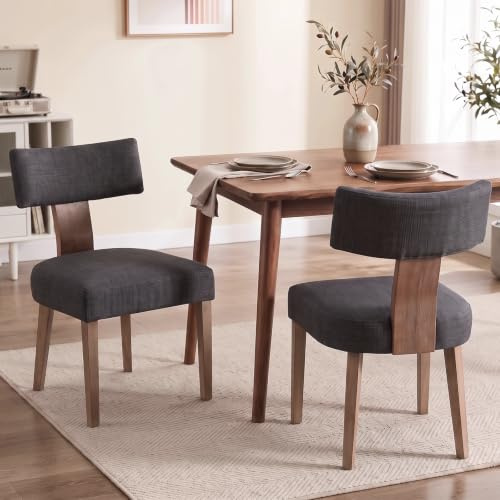 chairus Esszimmerstühle 2er Set Leinen Küchenstühle Esszimmerstühle Holz Armlose Polsterstühle für Esszimmer (Grau)