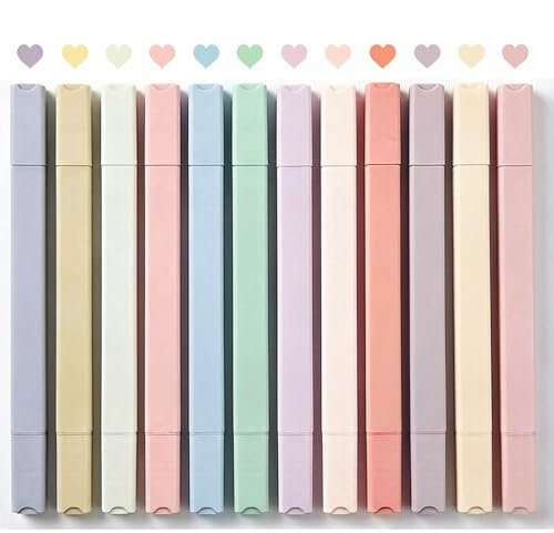 konket 12Pcs Aesthetic Cute Highlighters Bible Pastel Highlighters and Pens no bleed Assorted Colors Double-ended design for Office journaling supplies