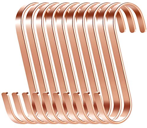ilauke Gancio a S, 10 S Gancio Attaccapanni in Acciaio inox a Sospensione Gancio a Forma di S da 7,7cm,Multifunzionale Ganci Resistente per cucina, soggiorno, bagno, giardino (oro rosa)