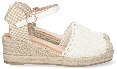 shoes&blues.es 70522 Sandalia de Cuna para Mujer, Forrada de Yute, con Pala de Rafia, y Cierre de Hebilla, Primavera Verano 2023 Blanco Talla 37