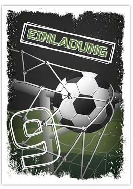 Limonia 12 Einladungskarten zum 9. Kindergeburtstag Einladung Geburtstag Mädchen Kinder Jungs Jungen Boys Fussball Turnier blau