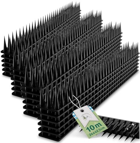 TTL Garden - 10 m antipalomas - Ahuyentador de pájaros para balcón y alféizar de la ventana - 10 metros 24 x 42 cm plástico negro 37 mm de alto picos 3 filas para barandilla valla sistema solar