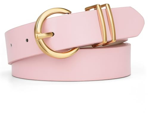 JasGood Damen Ledergürtel für Jeans Hosen Kleider Mode Goldschnalle Damen Leder Gürtel,Rosa,110cm