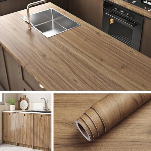 Livelynine Klebefolie Möbel Holzoptik Natur 40CMx5M Arbeitsplatte Folie Küche Holz Braun Hell Wasserfest Möbelfolie Holz-Optik Eiche Tischplatte Küchenschrank Regal Selbstklebende Tapete Holzoptik