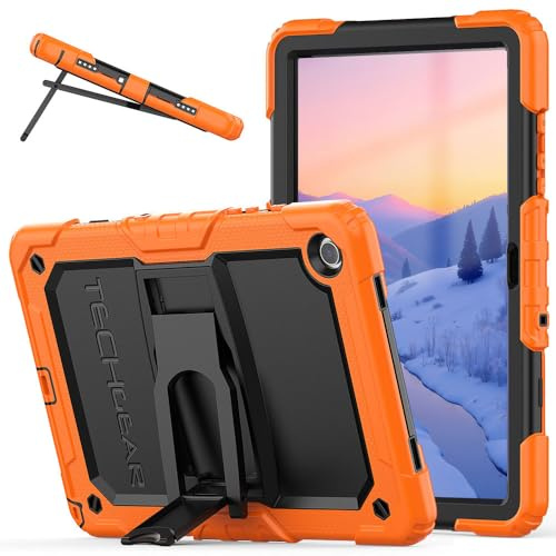 TECHGEAR ArmourSHIELD Case For Samsung Galaxy Tab A9 Plus 11 2023 (SM-X210 / SM-X215) Full Body Tough Shockproof Rugged Case with Folding Stand & Screen Protector, Kids Schools Work, Orange