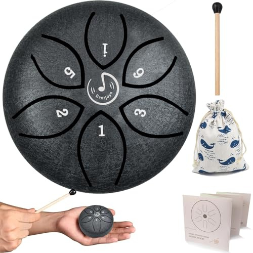 mini steel tongue drum Regentrommel Stahlzungentrommel 3 Zoll 6 Töne C-Key Handpan Drum Percussion Instrument Ätherische Trommel mit Stofftasche, Musikbuch und Schlägel, Musik Geschenk für Kinder