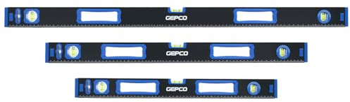 GEPCO Lot de 3 niveaux à bulle professionnels en aluminium avec 3 fioles 60 + 80 + 120 cm